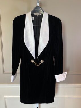 Vintage Rimini Velvet 4 Black Tuxedo Dress 80s 90s Formal Cocktail Cruise